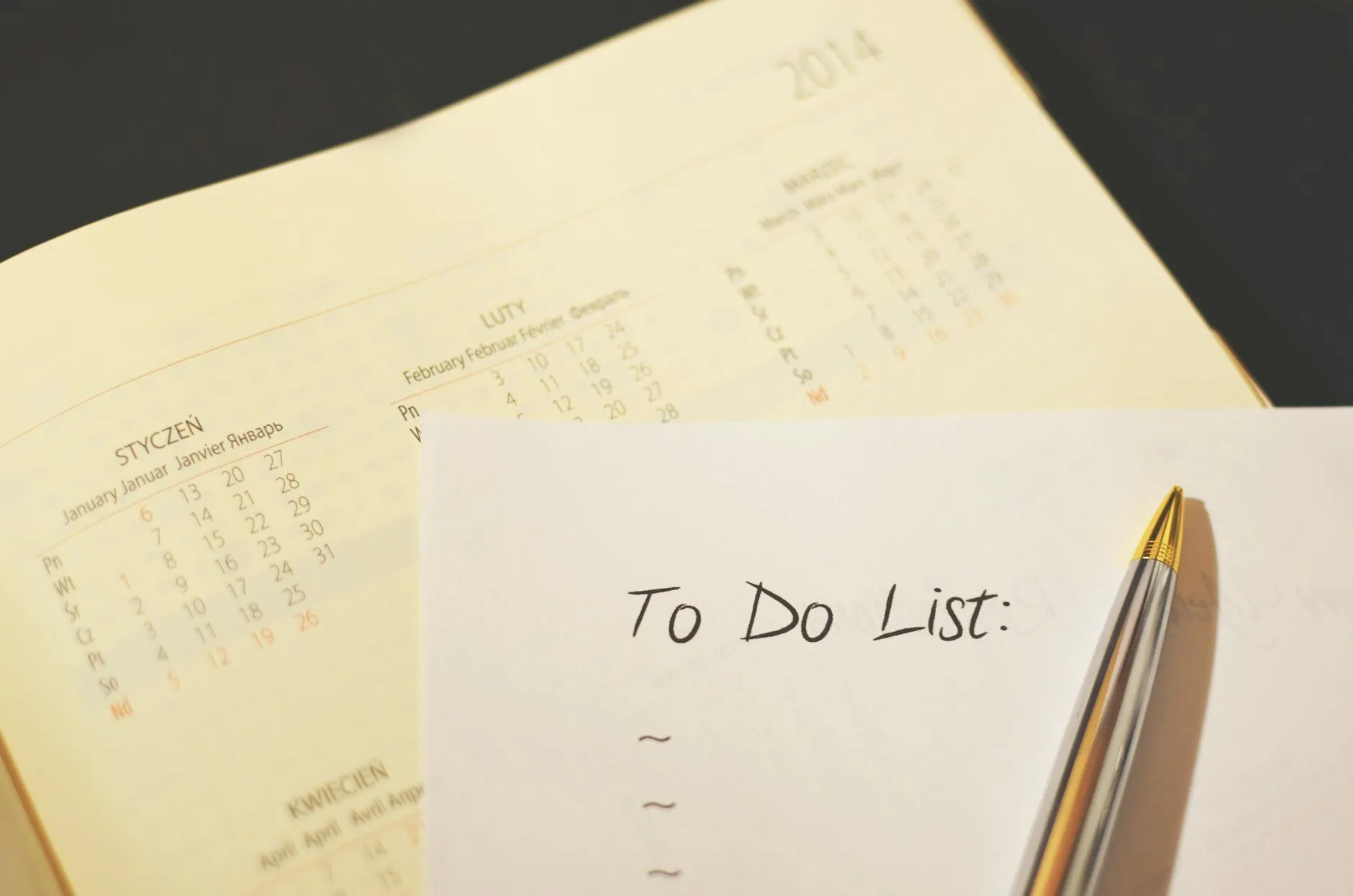 Calendar and checklist on desk